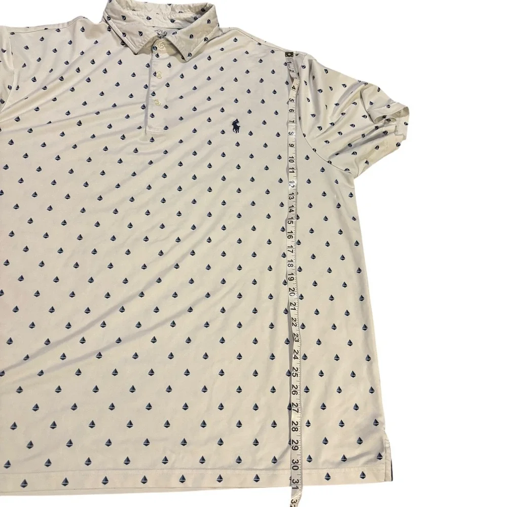 Polo Ralph Lauren Performance Polo‎ Shirt Men's 2XL White Sailboat Print